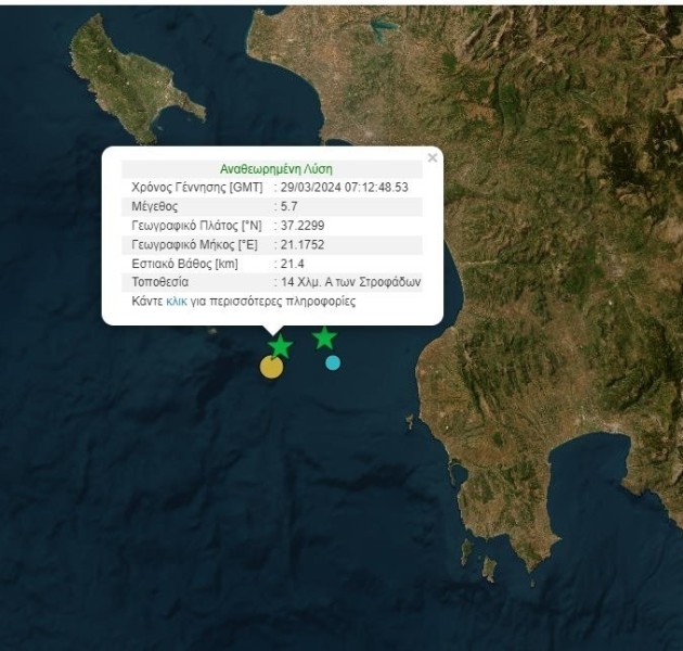 Δύο σεισμοί 5,6 και 5,7 Ρίχτερ ανοιχτά της Ηλείας - Αισθητός στην Αττική