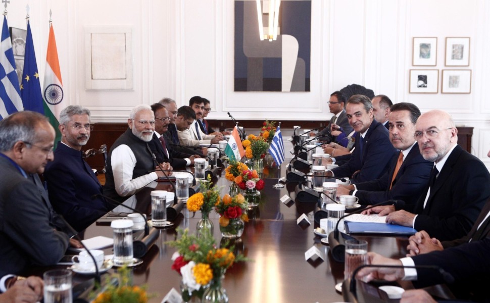 Συνάντηση του Πρωθυπουργού Κυριάκου Μητσοτάκη με τον Πρωθυπουργό της Ινδίας Narendra Modi στο Μέγαρο Μαξίμου. Παρασκευή 25 Αυγούστου 2023  (ΣΩΤΗΡΗΣ ΔΗΜΗΤΡΟΠΟΥΛΟΣ / EUROKINISSI)