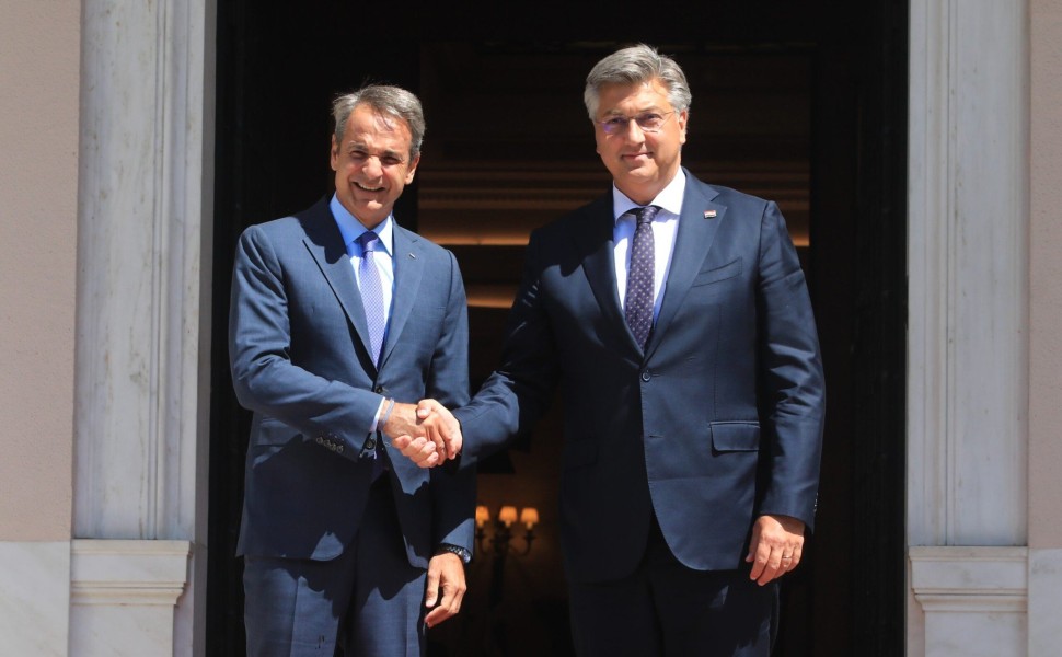 Διμερής συνάντηση του Πρωθυπουργού Κυριάκου Μητσοτάκη με τον Πρωθυπουργό της Κροατίας, Andrej Plenkovic. Δευτέρα 21 Αυγούστου 2023  (ΓΙΑΝΝΗΣ ΠΑΝΑΓΟΠΟΥΛΟΣ / EUROKINISSI)