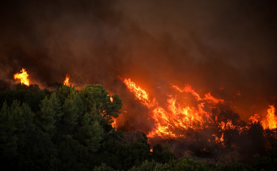Πυρκαγιά Βαρυμπόπη, το μέτωπο της φωτιάς έχει φτάσει στα σπίτια στην περιοχή Αδάμες, Τρίτη 3 Αυγούστου 2021  (ΣΩΤΗΡΗΣ ΔΗΜΗΤΡΟΠΟΥΛΟΣ/ EUROKINISSI)