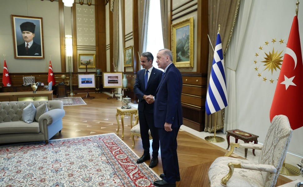 Μητσοτάκης - Ερντογάν στη συνάντησή τους στο «Λευκό Παλάτι» / Γραφείο Τύπου Πρωθυπουργού