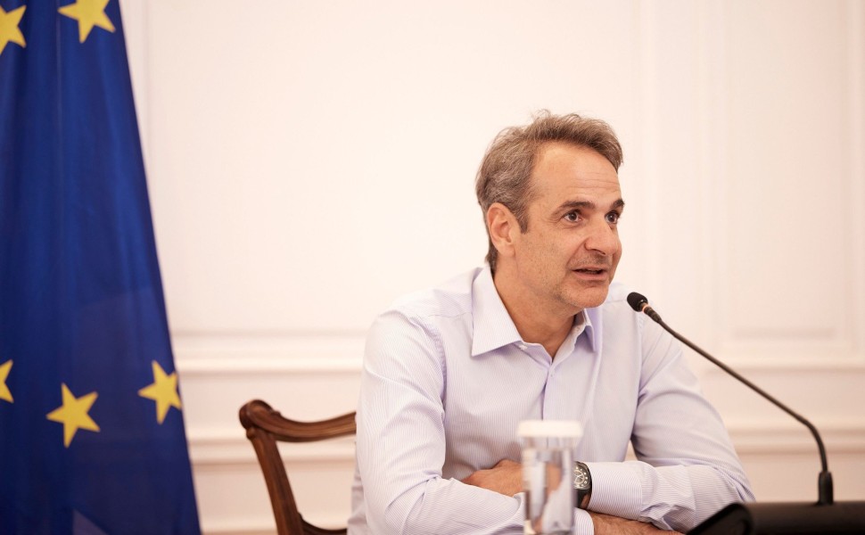 Ο Κυριάκος Μητσοτάκης στην τηλεδιάσκεψη του ΕΛΚ / Γραφείο Τύπου του Πρωθυπουργού